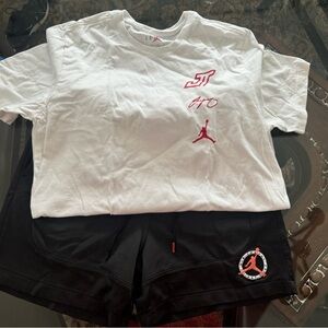 Jordan White Tee and Black Shorts with Red Accents